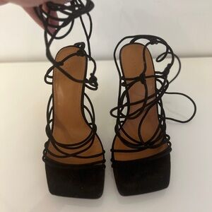 ASOS Design Black Lace-Up Strappy Heeled Sandals
